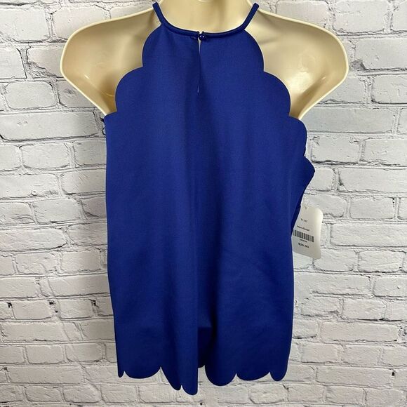 Hudson Gray Scalloped-Edge Navy Halter Tank Top Stretch Round Neckline S NWT - Picture 2 of 7